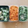1/5に作った、作り置きおかず（青梗菜と油揚げの煮びたし、人参のクミンきんぴら、わ